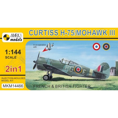 Maqueta Curtiss H-75 / Mohawk III 'French & British Fighter' (2en1 2 kits en 1 caja) (Francés AF, RAF) El Curtiss H-75 fue la ve