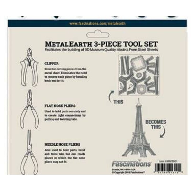 Metal Earth MetalEarth: KIT DE HERRAMIENTAS de 3 piezas para metal 3D metal modelo 3D, contiene un cortador, pinzas planas y pin
