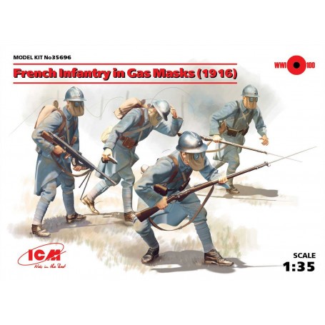  Infantería francesa en las mascarillas de gas (1918) (4 figuras)  El conjunto incluye una figura del sargento y tres figuras de