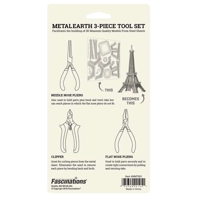 MetalEarth: KIT DE HERRAMIENTAS de 3 piezas para metal 3D metal modelo 3D, contiene un cortador, pinzas planas y pinza de aguja,