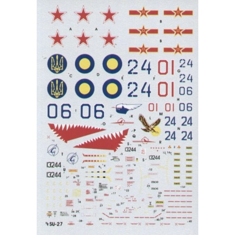 Sukhoi Su-27 Flanker (4) All 1992 schemes. Blue 24 582 Fighter Regt CIS Air Force 1992 Red 10 Russian Air Force Training Center Sukhoi Su-27 Flanker (4) All 1992 schemes. Blue 24 582 Fighter Regt CIS Air Force 1992 Red 10 Russian Air Force Training Center