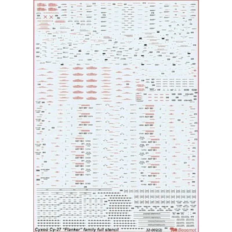 Sukhoi Su-27 Flanker family. Full Stencil Data includes over 560 different items