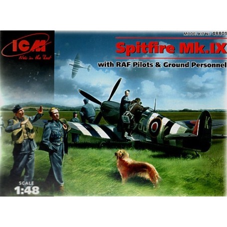 Maqueta Supermarine Spitfire with Pilots Ground crew airfield equipment and a dog