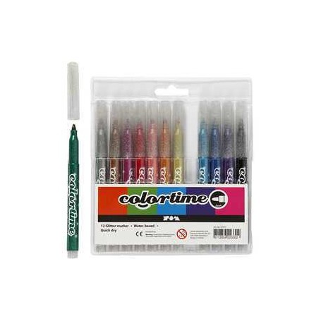 Marcadores y rotuladores Colortime Glitter Marker, trazo ancho: 4,2 mm, surtido de colores, 12ud
