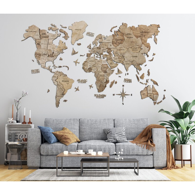 Mapamundi de Madera - Mapa del Mundo de Decoración