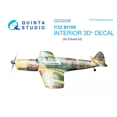  Messerschmitt Bf-108 Interior impreso en 3D y coloreado en papel adhesivo (diseñado para usarse con kits Eduard)