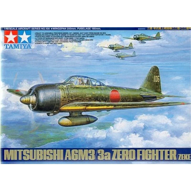 Mitsubishi A6M3/3a Zero. Includes New tooling for wings and wing tips photo-etched wing tip folding mechanism seated pilot and 4 Mitsubishi A6M3/3a Zero. Includes New tooling for wings and wing tips photo-etched wing tip folding mechanism seated pilot and 4