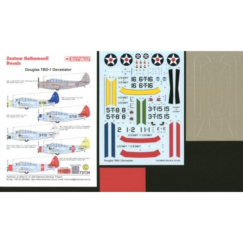 Douglas TBD-1 Devastator Pre War (6) 42-S-16 VS-42 USS Ranger 1941 overall grey 6-T-16 VT-6 USS Enterprise Blue tail 5-T-8 VT-5 