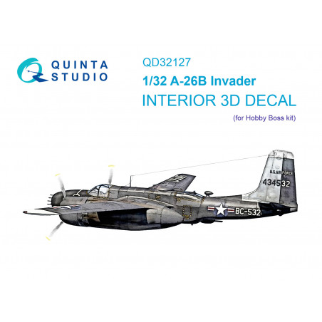  Douglas A-26B Invader Interior impreso en 3D y coloreado en papel adhesivo (Hobby Boss)