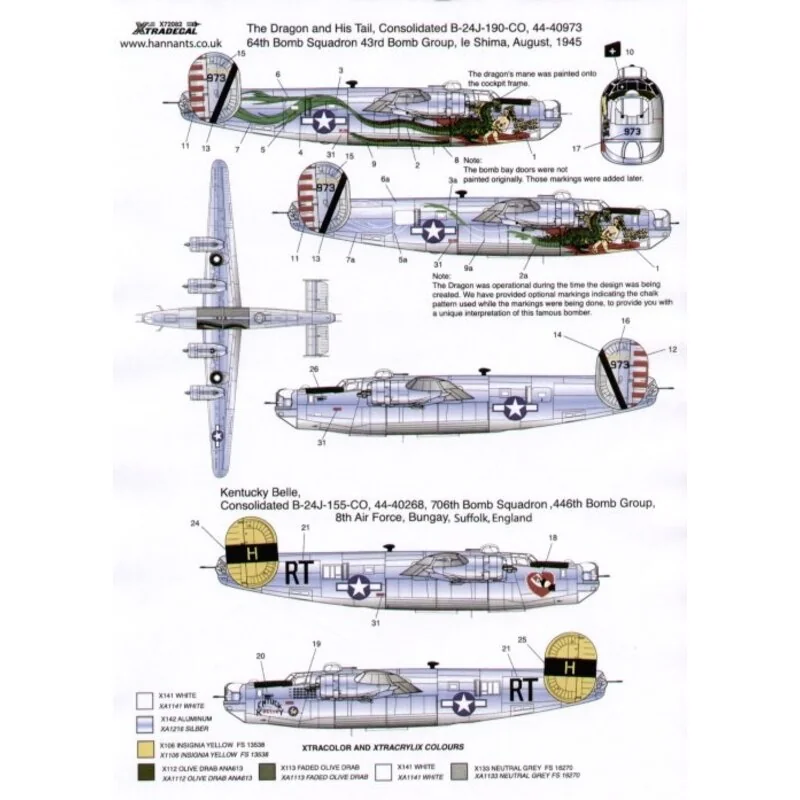 Consolidated B-24J Liberator (3) 44-40973 64th BS 43rd BG `The Dragon and His Tail′ le Shima 1945 44-40268 RT-H `Kentucky Belle′ Consolidated B-24J Liberator (3) 44-40973 64th BS 43rd BG `The Dragon and His Tail′ le Shima 1945 44-40268 RT-H `Kentucky Belle′