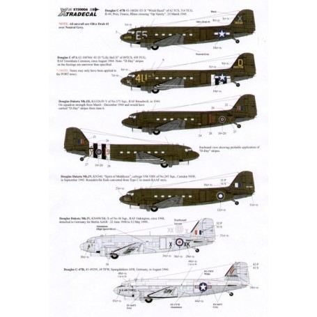 Calcomanías para aviones milit Calcomanía Douglas C-47 Dakota Skytrain/Dakota (6) 43-16026 E5-X 62 TCS `Witch Hazel′ Rhine cross