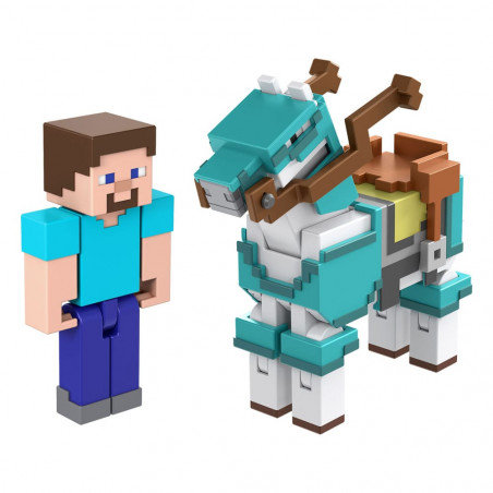 Figura Minecraft pack 2 s Steve and horse with armor 8 cm