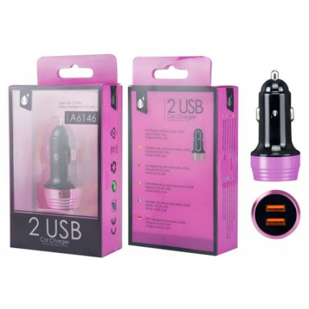 Cargador de coche USB de 2 puertos Negro y Rosa A6146