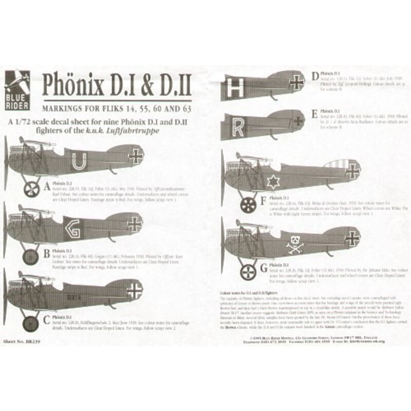 Phonix D.I and D.II Markings for nine fighters from Fliks 14 55 60 and 53 Phonix D.I and D.II Markings for nine fighters from Fliks 14 55 60 and 53