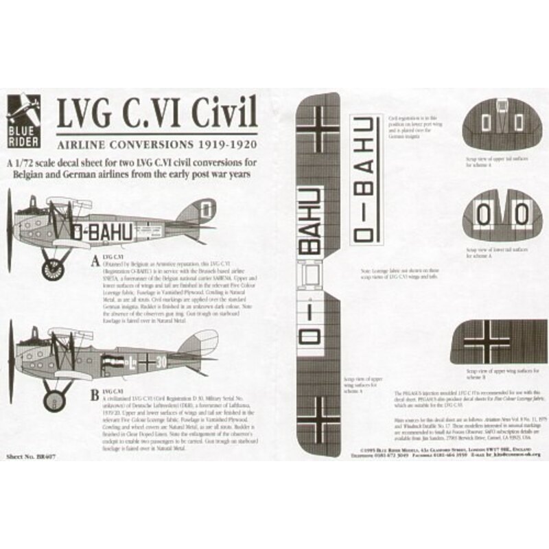 LVG C.VI Civil 191-20. O-BAHU Belgian SNETA No 30 DLR (forerunner of Lufthansa LVG C.VI Civil 191-20. O-BAHU Belgian SNETA No 30 DLR (forerunner of Lufthansa