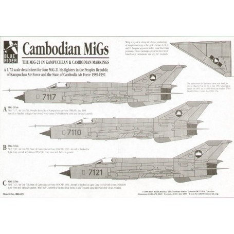  Calcomanía Mikoyan MiG-21 bis (3) Red 717. 7110 7121 from Kampuchea & Cambodian Afs