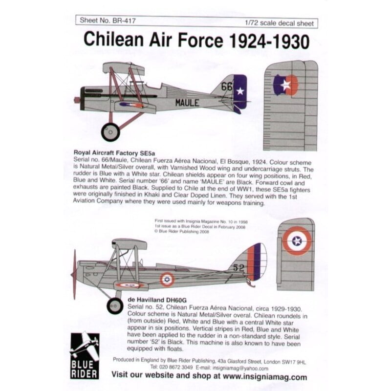 Chilean Air Force (2) SE 5a No 66/Maule 1924 DH60G No 52 1929 Chilean Air Force (2) SE 5a No 66/Maule 1924 DH60G No 52 1929