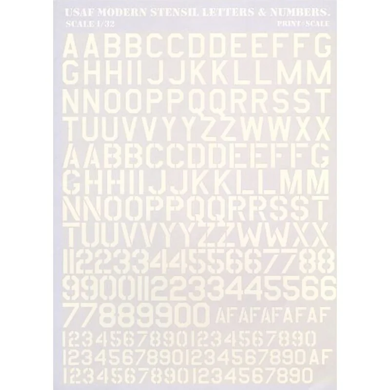 USAF modern stencil letters and numbers in White USAF modern stencil letters and numbers in White