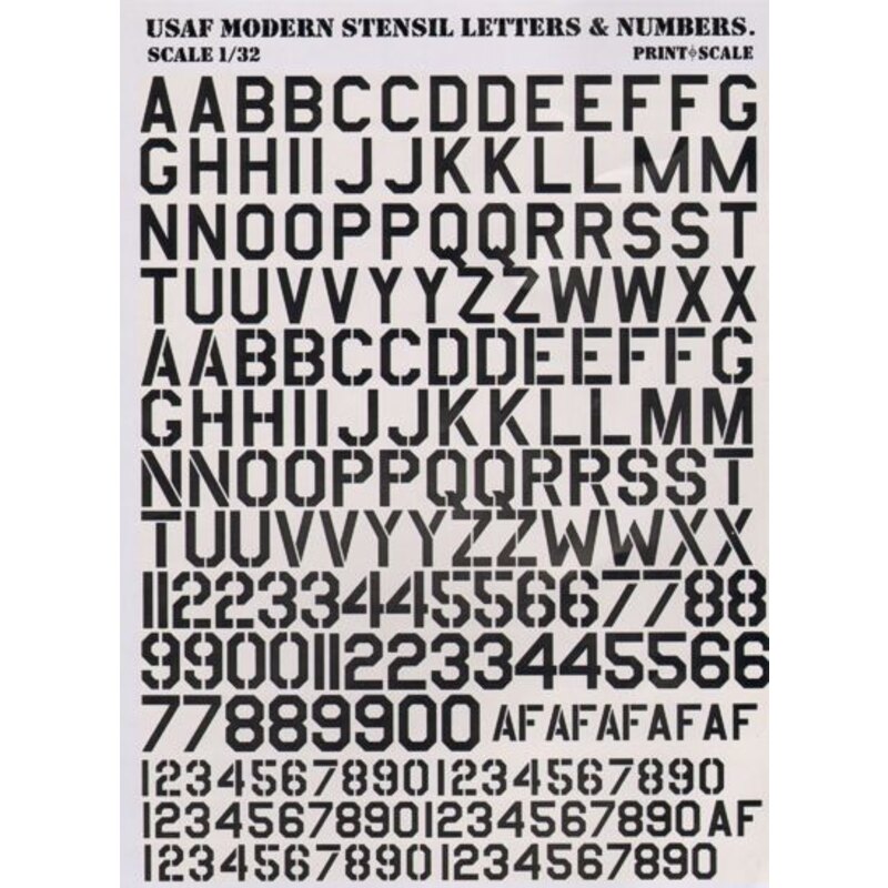  Calcomanía USAF modern stencil letters and numbers in Black