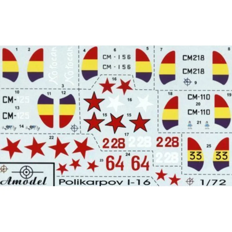 Polikarpov I-16 type 5 / type 6 - 8 markings: 6 x Spain 2 x Russia Air Force USSR December 1939 Air Force USSR December 1941 Spa