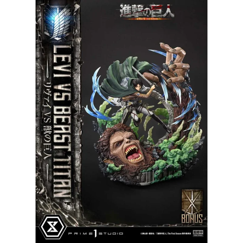 Estatuas Attack on Titan - Ultimate Premium Masterline Series 1/4 Levi Versus Beast Titan Bonus Version 73 cm