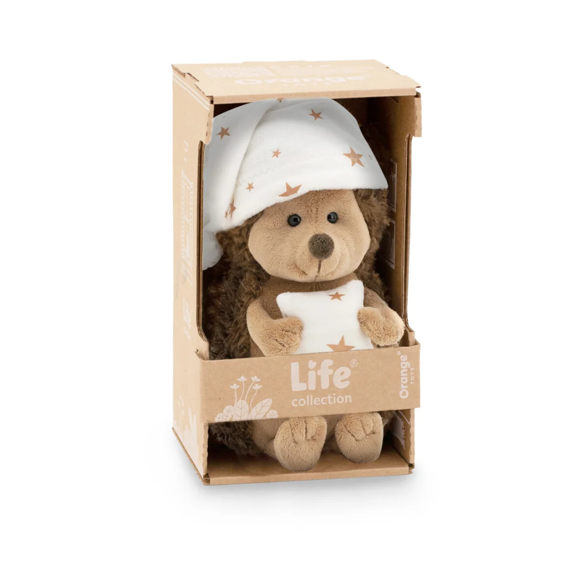 Orange Toys Life M: ERIZO con GORRO PARA DORMIR Prickle 20cm sentado, en caja de regalo 25x14x13cm, 0+