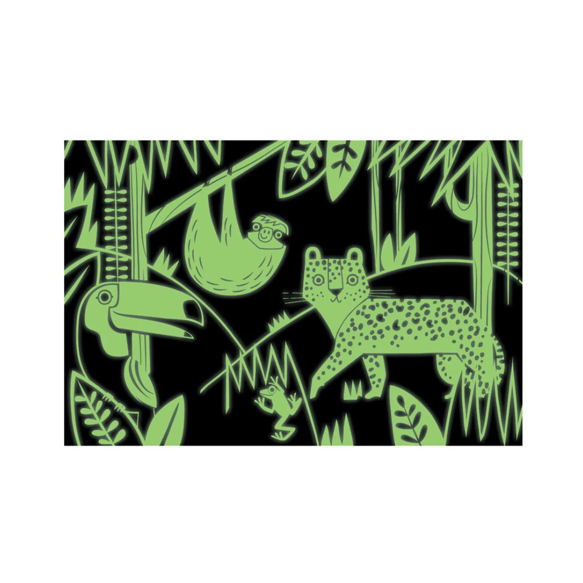 Puzzle Rompecabezas Mudpuppy: Selva tropical que brilla en la oscuridad 45 x 30 cm, 100 piezas, en una caja 19 x 13 x 9 cm, 5+