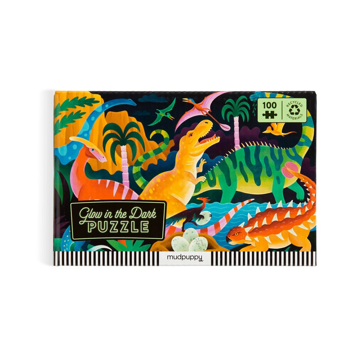 DA-3538249 Puzzle Mudpuppy: Dinosaurios que brillan en la oscuridad 45 x 30 cm, 100 piezas, en una caja 19 x 13 x 9 cm, 5+