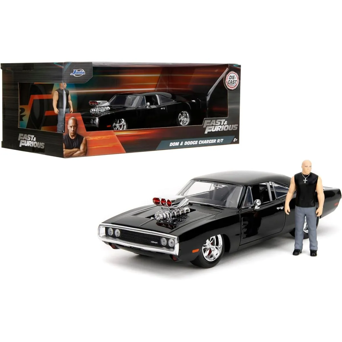 1:24 DODGE CHARGER W/DOM TOERETTO FIGURE BLACK FF 1970