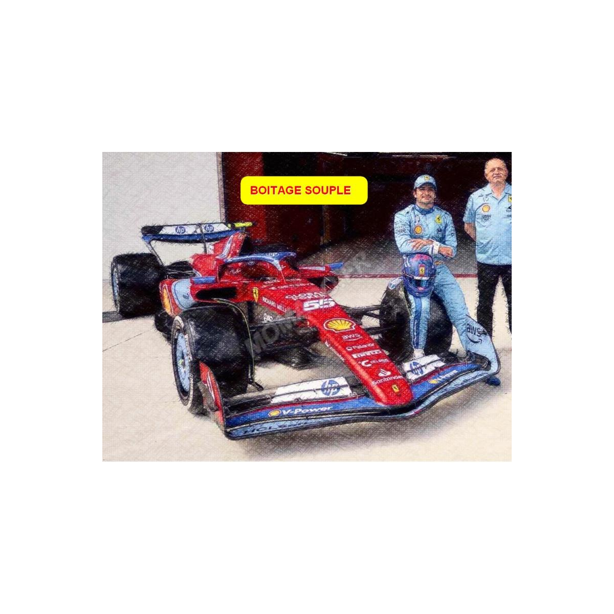 Miniatura FERRARI F1 SF-24 TEAM SCUDERIA FERRARI 55 CARLOS SAINZ GRAND PRIX MIAMI 2024 5TH (SOFT BOX)