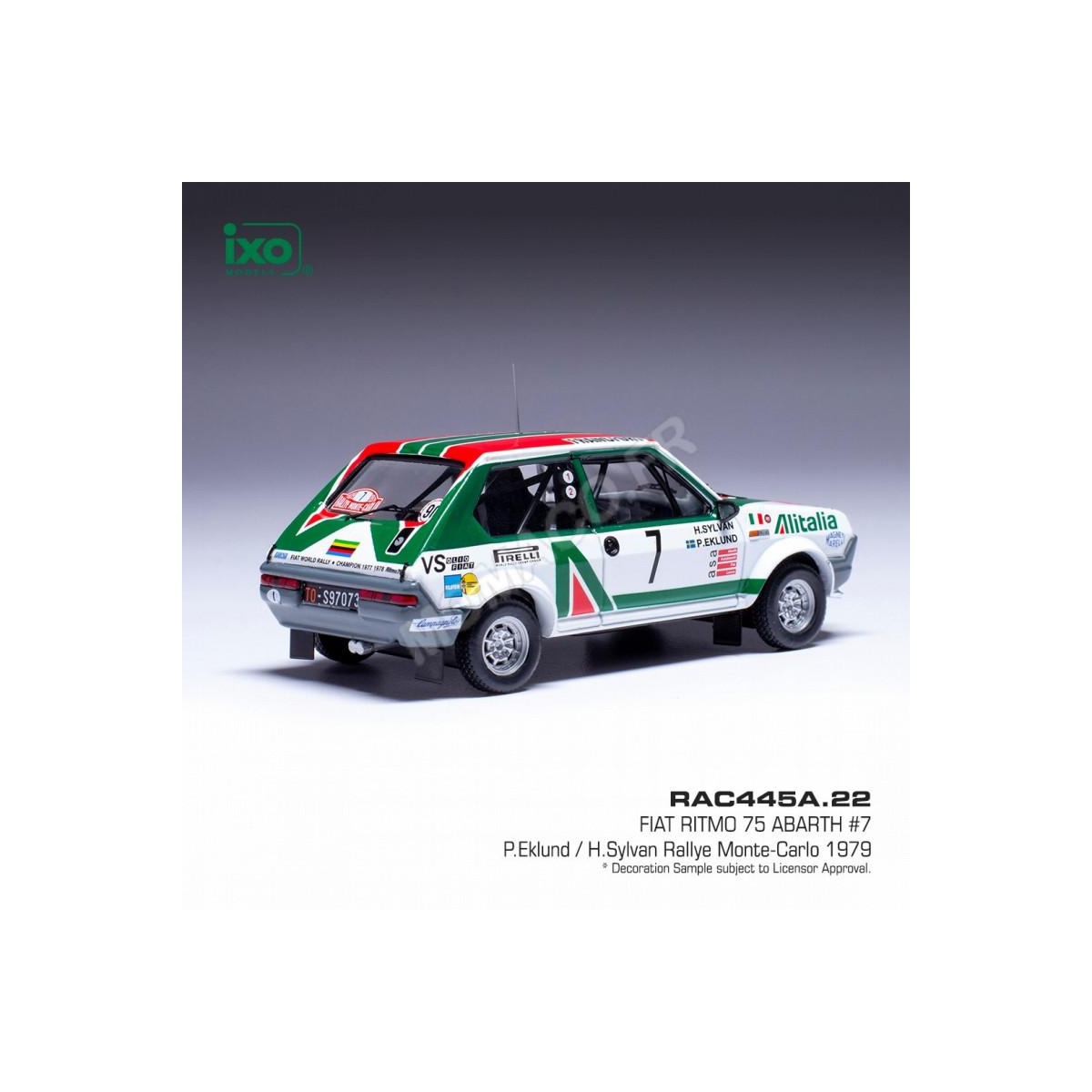 Coche en miniatura FIAT RITMO 75 ABARTH 7 PER EKLUND/HANS SYLVAN RALLYE MONTE-CARLO 1979