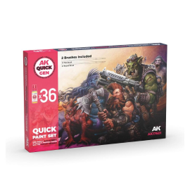  AK INTERACTIVE: QUICK PAINT SET 36 QUICK GEN COLORS acrylic paint (2 BRUSHES)