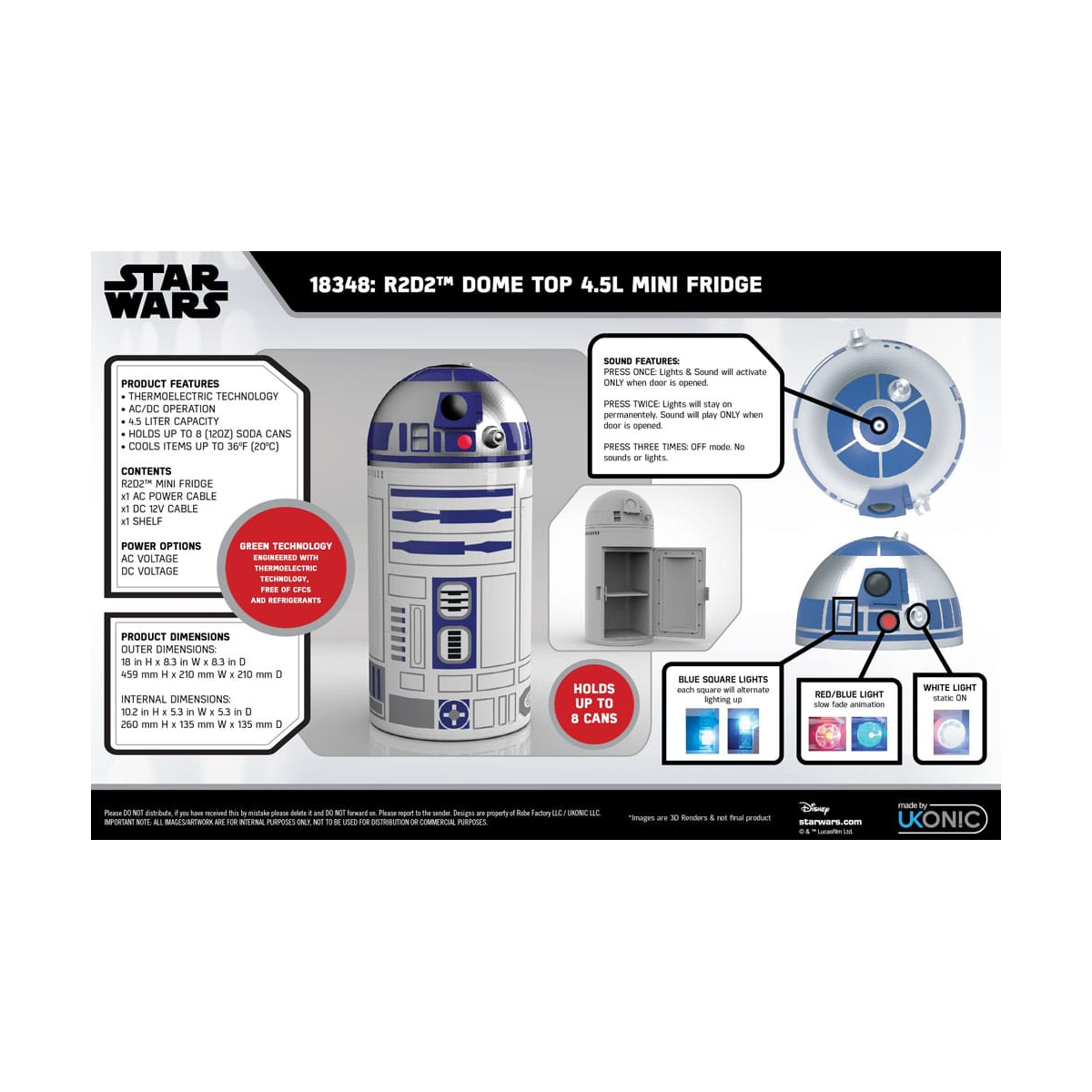 UKONIC Star Wars - R2D2 4.5L Thermoelectric Cooler Mini Fridge