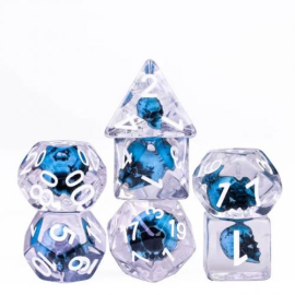  Set of 7 resin dice, Insert range - in box - Blue Skull