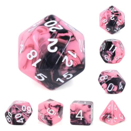  Set of 7 boxed dice – Black and Pink Fusion