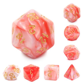  Set of 7 dice in a box – Pink and Red Fusion