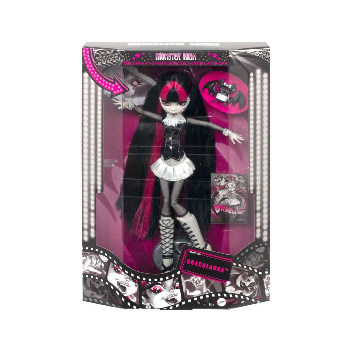 Muñecas Monster High Reel Drama Draculaura Doll in Black and White