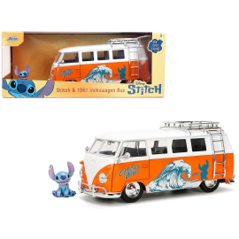  VOLKSWAGEN BUS W/ STITCH FIGURE ORANGE HOLLYWOOD RIDES 1961 1/24