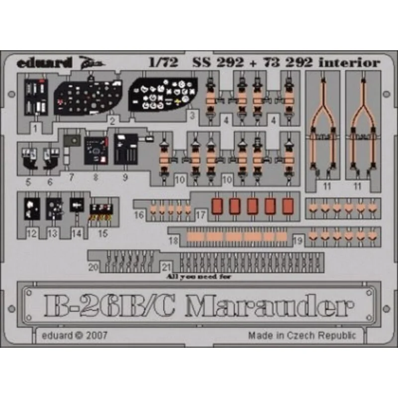 Martin B-26B/C Marauder interior PRE-PAINTED IN COLOUR! (diseñado para ser ensamblado con maquetas de Hasegawa) This Zoom set is