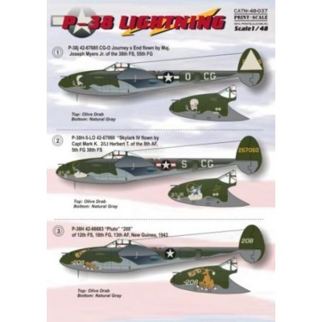  Calcomanía Lockheed P-38 Lightning Part 2. 1. P-38j 42-67685 CG-O Journey s End flown by Maj. Joseph Myers Jr. of the 38th FS, 
