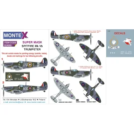 Supermarine Spitfire Mk.Vb 2 máscara de canopy (exterior e interior) + 5 + insignia máscaras calcomanías (diseñado para ser la a