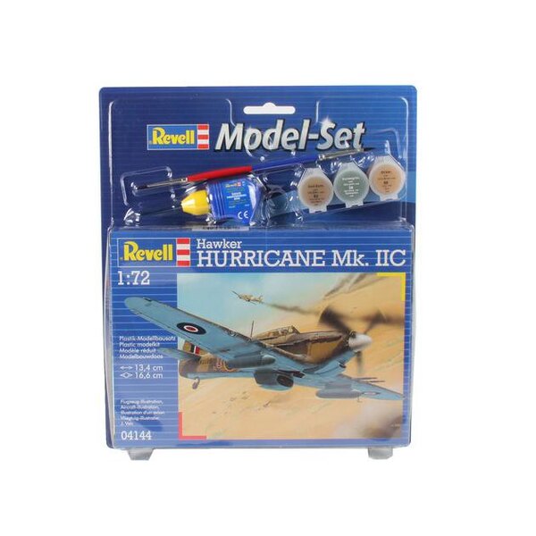 Hawker Hurricane Mk.II Set - box containing the model, paints, brush and glue