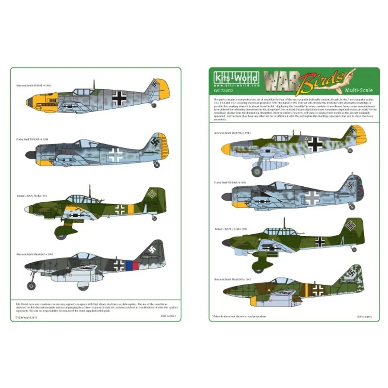 Luftwaffe / Esvásticas alemán para Messerschmitt Bf 109, Focke-Wulf Fw 190, Junkers Ju 87 y el Messerschmitt Me 262 en 1: 144, 1