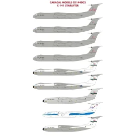 Calcomanía Lockheed C-141B Starlifter. Esta hoja muy amplia de escala 1/144 proporciona cobertura para el versátil avión de tra